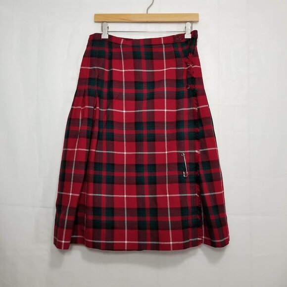Aljean Canada Tartan Wool Wrap skirt red sz 14?